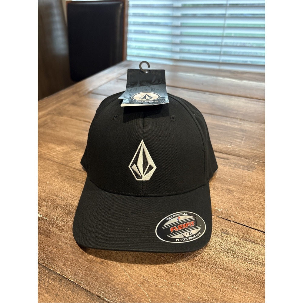 Volcom Full Stone Flexfit Hat Black L/XL Stretch Fitted Cap NWT
